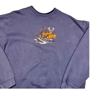 MC Sport Mens XXL Purple Deer Embroidery Crewneck Sweatshirt Gorpcore Cabin